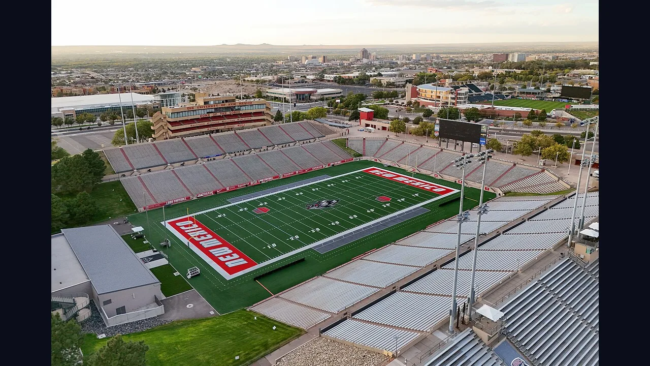 A large arena building seen from above